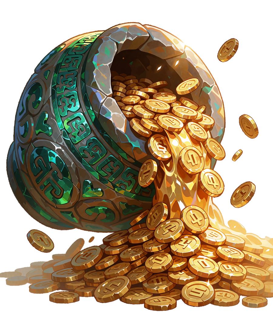 Kamienny dzban wylewający strumień złotych monet - symbol tygodniowego reloadu i cashbacku w Tikal Casino